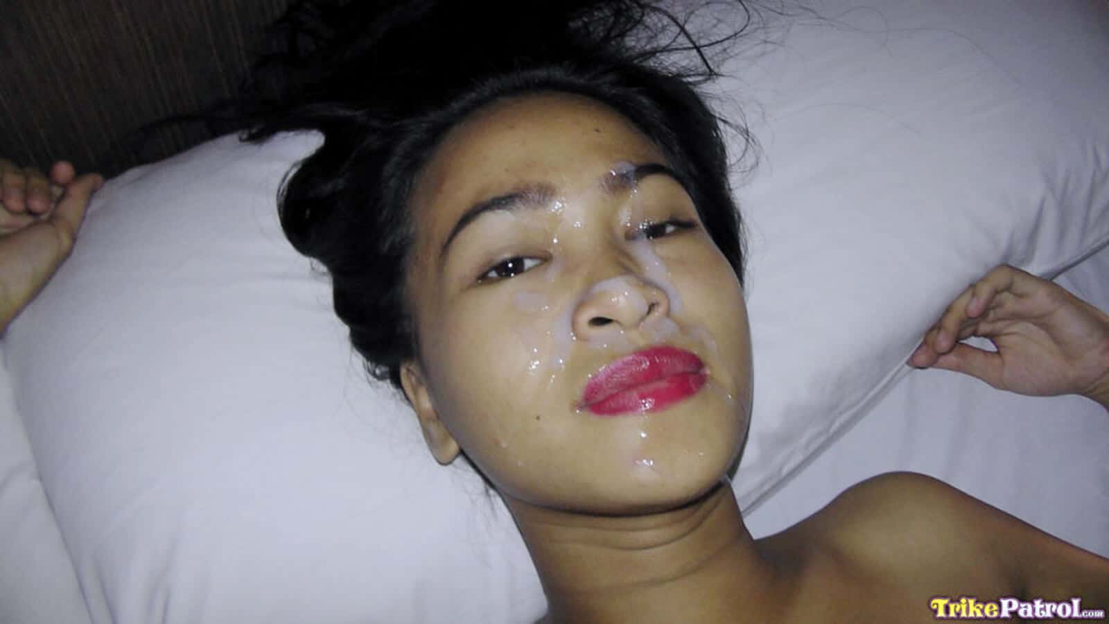 Friendly girl covered in hot Asian facial